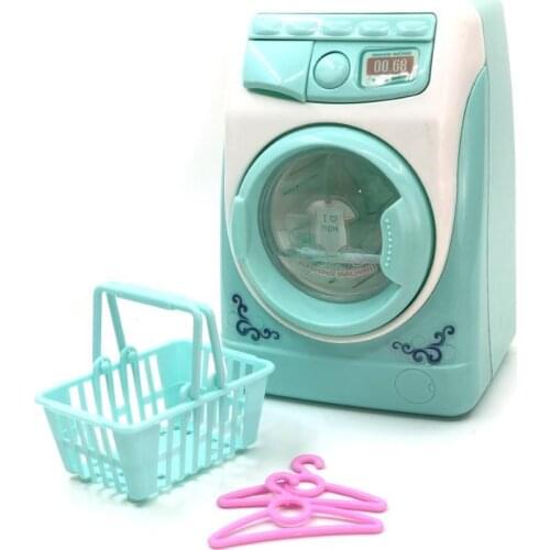 Kids Mini Simulation Light Electric Washing Machine Basket Pretend Play Toy Set