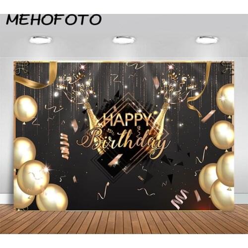 MEHOFOTO Birthday Party Photography Backdrops Golden Glitter Balloon Happy Birthday Decorations Photo Booth Background Props