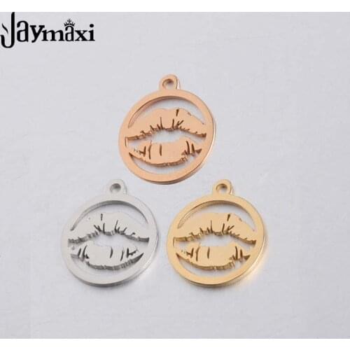 Jaymaxi Sexy Lips Charms Mirror Plished Stainless Steel Gold Color DIY Accessories Jewelry 1.5mm Thick 20Pieces/lot