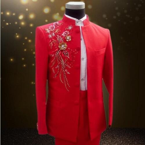 Chorus mariage chinese tunic suit mens groom wedding suits for men blazer boys prom suits latest coat pant designs stand collar