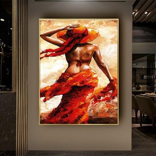 Beautiful Red Dress Girl Oil Paintings Modern Living Room Wall Decor Hand Painted Canvas Art Painting No Framed Canvas painting