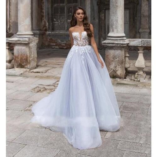 Sexy Sheer Illusion See Through Back Wedding Dress Appliques Lace Soft Tull Bridal Gowns Formal Custom Online Vestidos De Soire