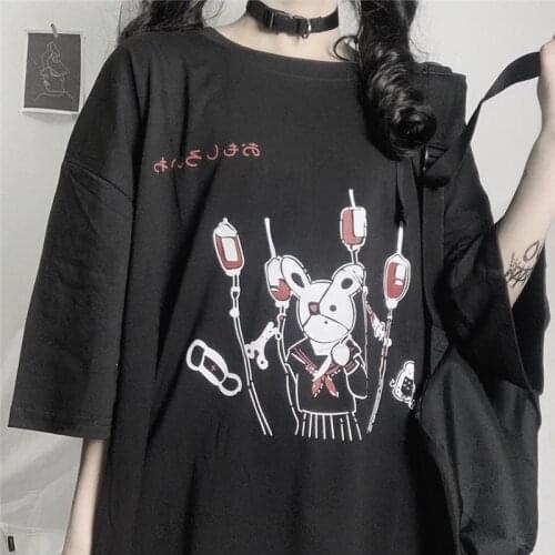 Summer T-shirt for Women Ladies Harajuku Goth T Shirt Short Sleeve Tshirt Korean Tee Top Gothic Grunge Clothes Black Clothing