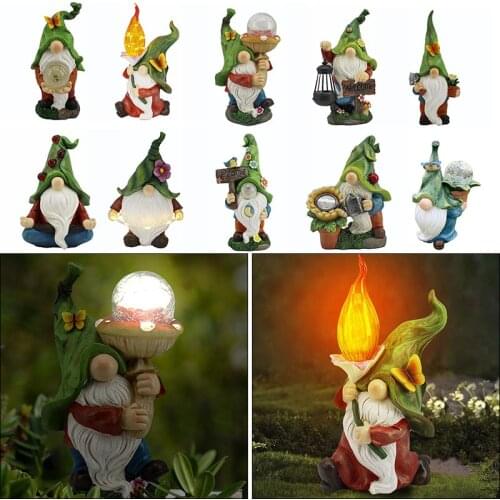 Mini Resin Gnome Figure Sculpture with Solar Lantern Garden Figurine Dwarf Craft Garden Landscape Garden Statue Decoration