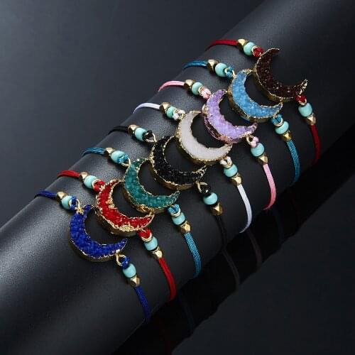 Fashion Braided Round and Crescent Moon Cluster Crystal Resin Bracelet Handmade Adjustable Paper Card Hand Chain Woman Gift