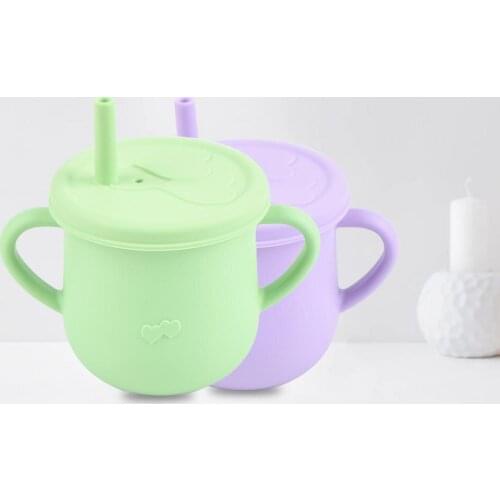 Water Cup Soft Leakproof Silicone Baby Straw Feeding Drinking Glass for Home