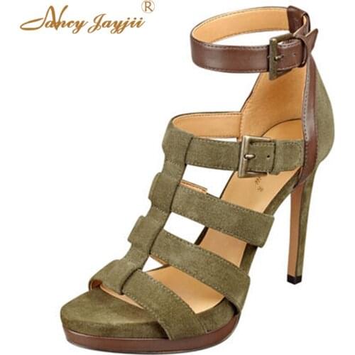 Nancyjayjii Navy Blue Soft Suede Ankle Strap Women Sandals Open Toe Platform High Heels Shoes Women Party Outdoor Plus Size 4-16