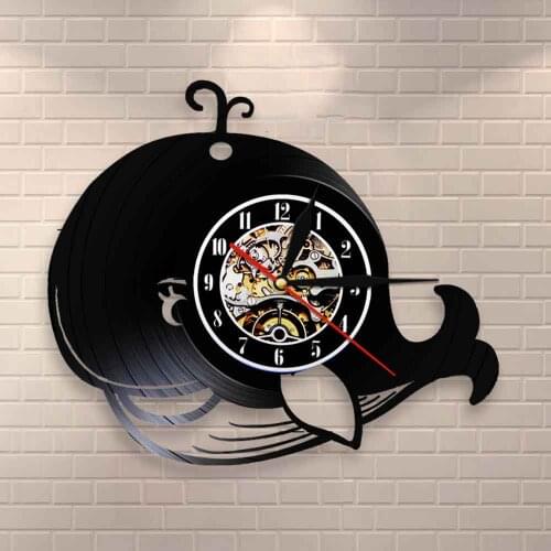 Underwater Fauna Vinyl Record Wall Clock Modern Baby Whale Wall Art Wall Clock Vintage Ocean Home Decor Children Animal Clock