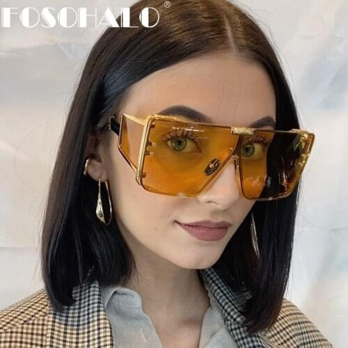 One Piece Sqaue Sunglasses Women Men 2021 Big Frames Eyeglasses Luxury Brand Designer Glasses Men Retro Vintage Eyewear UV400