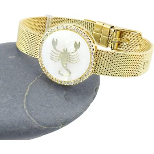 Punk Style Scorpion Shell AAA Zircon Charm Bracelet for Woman Man Mesh Stainless Steel Strap Bangle Jewelry Gift