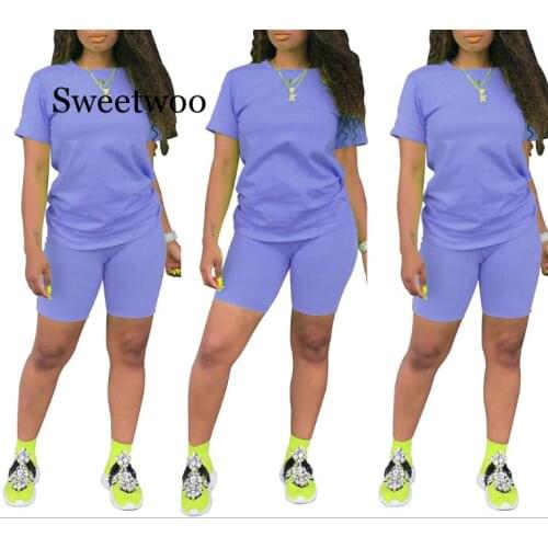 SWEETWOO Casual Two Piece Set Sexy Club Outfits Women V Neck Short Sleeve T Shirt And Shorts Sweat Suits Sets