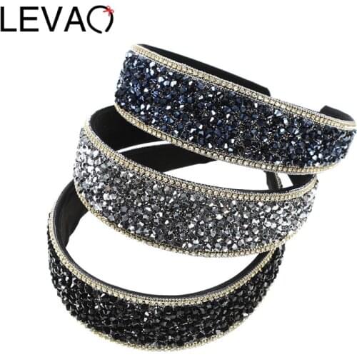 LEVAO Wide-brimmed Rhinestone Headband Luxury Shiny Full Crystal Head Hoop Women Hair Accessories Turban Headwear