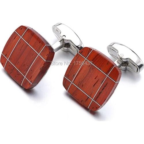 Luxury Wood Cufflinks High Quality Brand Jewelry Square Rosewood Cuff links For Mens Best Gift Formal Business wedding cufflink