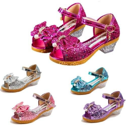 Crystal Girls Shoes Elsa Aurora Glitter Sandals Butterfly Cinderella Belle Sofia Rapunzel Shoes Child Butterfly Bowknot Sandals