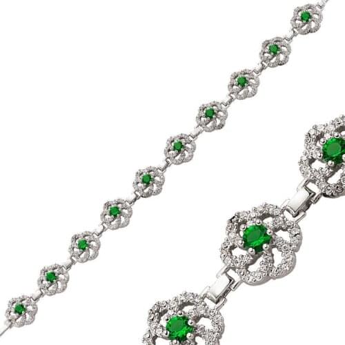 Silver Green Stone Flower Lady Bracelet