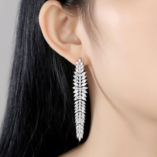 Fashion Women Simple Crystal AAA Zircon Long Drop Dangle Earrings Ear Stud Jewelry Evening Prom Party Wedding Gift Accessories