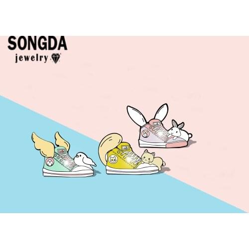 SONGDA Cute Cartoon Shoes Custom Cat Rabbit Bird Handmade Lapel Pins Brooches On Shirt Backpack Clothes The Best Jewelry Gifts