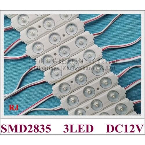 LED light module injection DC12V 70mm*18mm*7mm SMD 2835 3 LED 1.5W 200lm with diffuse lens 170 degree aluminum PCB super bright