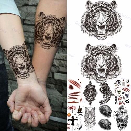 Realistic Tiger Temporary Tattoos For Men Adult Astronaut pirate ship halloween Fake Tattoos Sticker Arm Waterproof Tatoos 3D