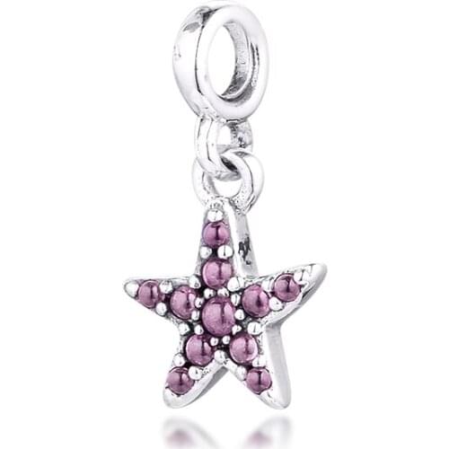 Beads fits For Bracelets Necklaces 100% 925 Sterling-Silver-Jewelry Signature Me My Pink Starfish Charms Free Shipping