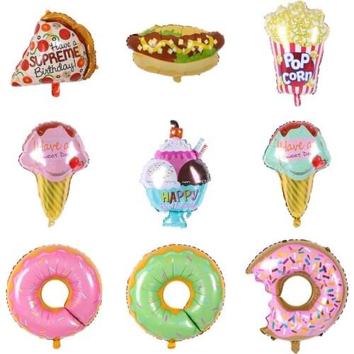 2 Pcs Pizza Popcorn Donut Burger Aluminum Film Balloon Birthday Party Wedding Decoration Baby Shower Globos Wholesale