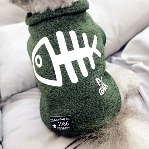 Green Dog Sweater New Autumn Puppy Clothes Pet Clothes Fishbone Pullover Soft Dog Two-legged Clothes