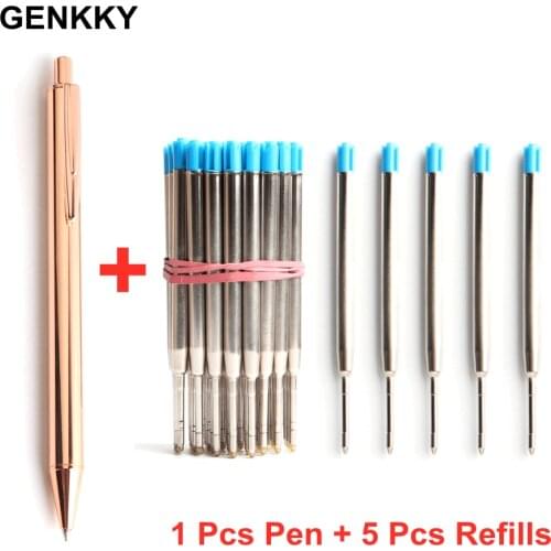 1+5 Pcs/Set Metal Ballpoint pen With Pen Refills 0.7mm black Blue Ink Student Supplies Business Office Gift Press Pens
