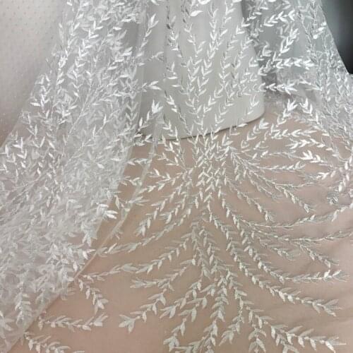 1Y/lot Off White Leaf Mesh Lace Patchwork Embroidery Sewing Fabric For Clothing Wedding Dress Decoration Material