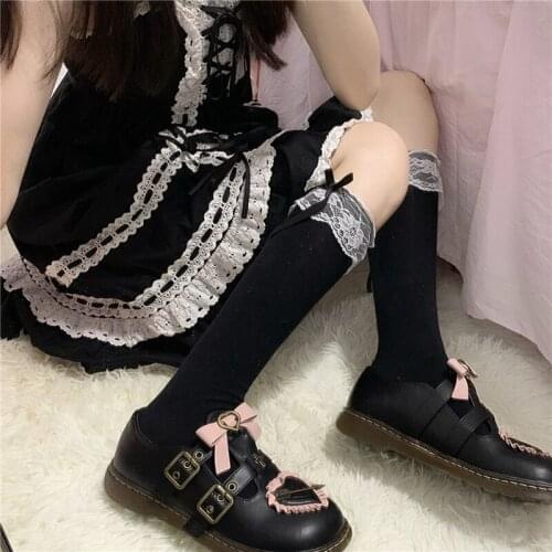 1 Pair Cute Lolita Socks Girls Japanese Style Pure Color Bow Lovely Cosplay High Quality Spring Autumn Soft Socks 1PC