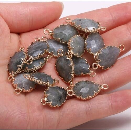 1pcs Natural Stone Charm Pendant Flash Labradorite Double Hole Connector for Necklace Earring Accessories or Jewelry Making DIY