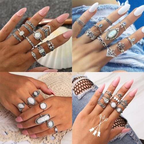 15 Pcs/set Bohemian Ring Set Rhinestone Women Moon Fashion New Design Bright Geometric Jewelry Wedding Festival Gift