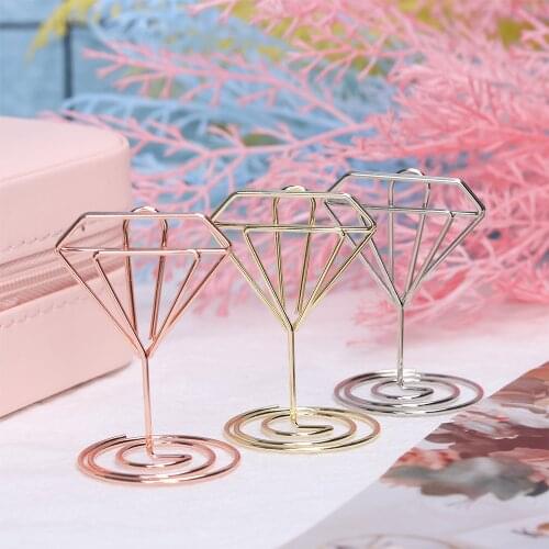 Romantic Wedding Party Desk Place Card Clip Desktop Decoration Card Holder Mini Heart Diamond Photo Clip Table Number Stand