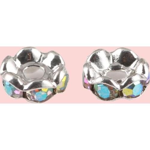 50pcs AB Color Austiran Crystal Wave Side Metal Rhinestone Rondelle Big Hole Loose Spacer Beads For Jewelry Making DIY Supplies