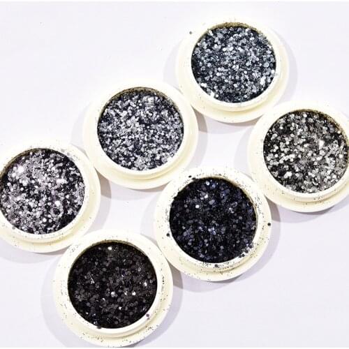 6Jars/set Holographic Nail Art Glitter Sequins Exquisite Iridescent Paillette Flakes Powder Tips 3D UV Gel Nail Polish Sequins F