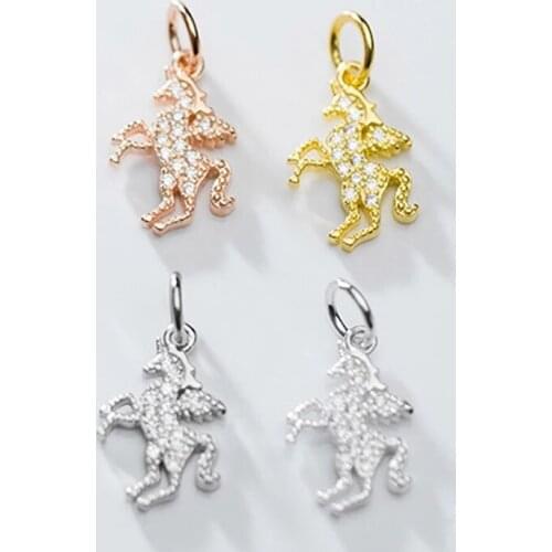 925 Sterling Silver Fancy Zircon Paved Wing Horse Charms Fit DIY Jewelry Findings Women Dangle Pegasus Silver Earring Pendants