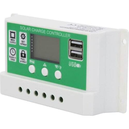 30A/20A/10A 12V/24V Auto Paremeter Adjustable PWM LCD Dual USB Port Solar Charge Controller Output Solar Panel PV Regulator