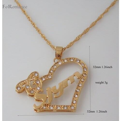Foromance / YELLOW GOLD GP 18" NECKLACE & CZ STONE WORD SJYM IN HEART SHAPE CHOKER PENDANT HANGS 1.26 inch