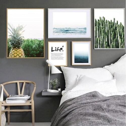 Canvas Painting Pineapple Letter Sea Realistic Style Wall Art Posters And Prints Wall Pictures For Living Room Study Decor