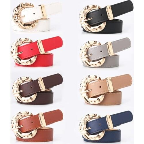 Classic Retro Fashion Woman Belts Multicolor Pu Leather Gold Round Buckle Pin Luxury Punk Gothic Waist All-Match Jeans Waistban