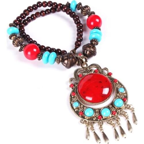 Classic Ethnic Long Vintage Tassel Pendant Necklaces Bohemia Natural Stones Flower Statement Necklaces for Women Jewelry