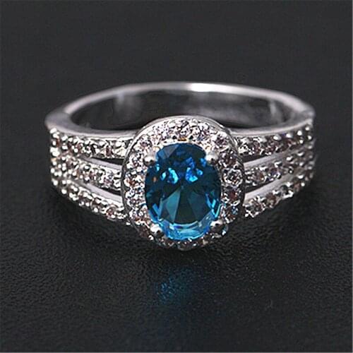 Sliver Finger Ring For Lady Paved White/Blue Colors CZ Rings For Women Fashion Wedding Engagement Jewelry Drop Ship