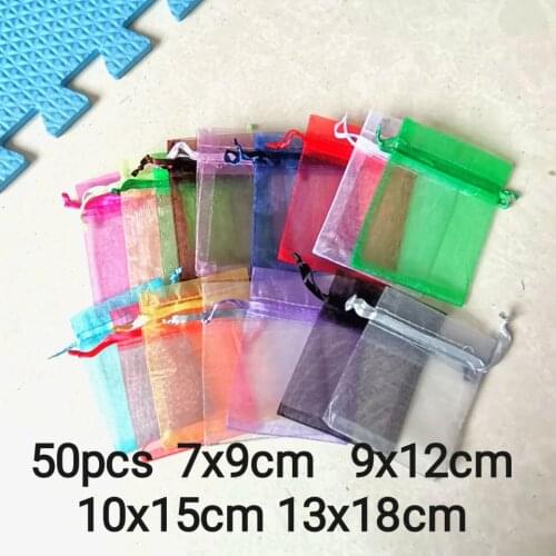 50pcs Small Pouch Organza Gift Bags Drawstring Jewelry Packaging Jewelry Bag Wholesale Christmas Wedding Birthday Party Supplies
