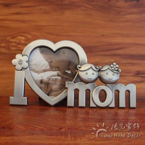 I Love Mom Dad 3" Heart Shaped Metal Photo Frame Desktop Decoration Ornaments Home Craft Family Gift Customized Photo Accepted
