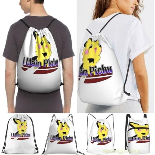 Men Outdoor Travel Drawstring Backpack Bags I Main Pichu Super Smash Bros Melee Women Sports Travel Bag Fitness Swimming Bag