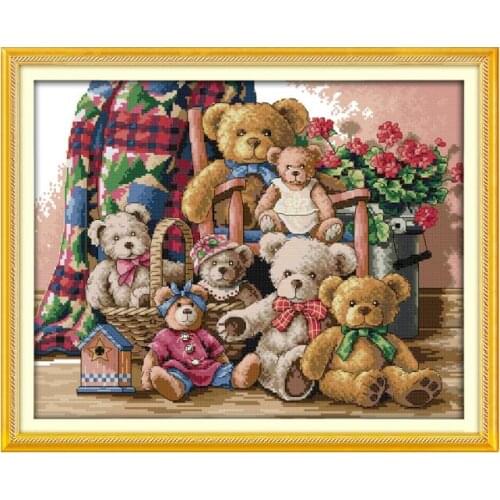 Bear club cross-stitch kit animal cartoon family DIY set DMC color 18ct 14ct 11ct cotton thread embroidery craft needlework