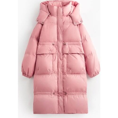 2021 New Women Thicken White Duck Down Jackets Drawing String Hooded Female Wide Waisted Loose Casual Plus Size Down Coats