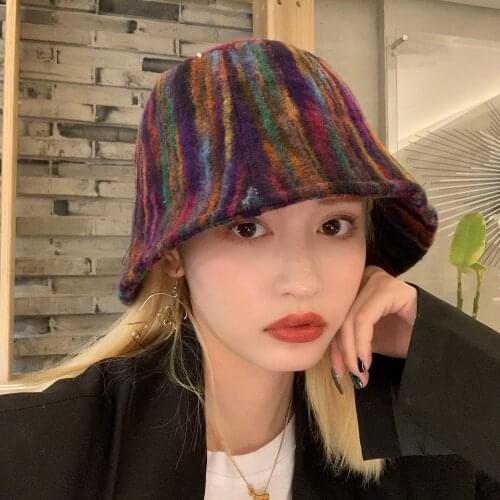 2021 Spring and Autumn Fisherman Hat Female Dyed Mixed Color Woolen Bucket Hat Fisherman Hat Outdoor Sun Hat Female