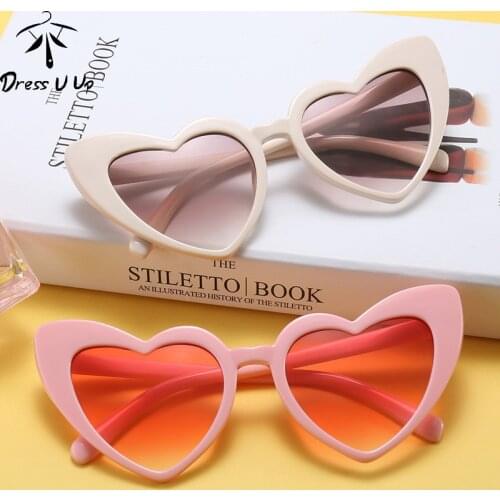 DRESSUUP Love Heart Sunglasses Women Cat Eye Vintage Black Pink Red Heart Shape Sun Glasses for Women Summer Beach UV400