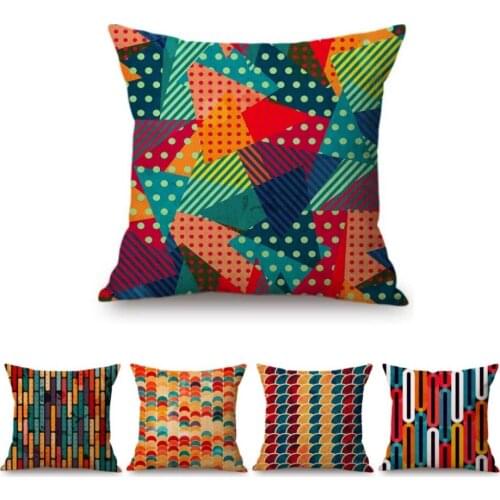 Orange Warm Color Tone Geometric Indoor Sofa Pillow Cover Winter Nordic Triangle Dots Half Circle Design Pattern Cushion Cover
