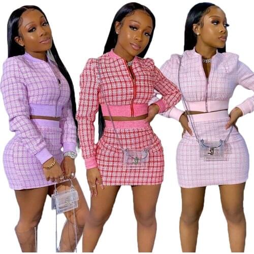 Autumn Winter Warm Two Piece Set Women long Sleeve Knit Coat Zipper Top and Skirt Set Elegant Ladies OL 2 Piece Set Streetwear